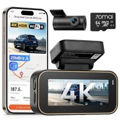 70mai A810 Lite 4K+1080P Dual Dashcam med 64GB SD og 4G LTE.