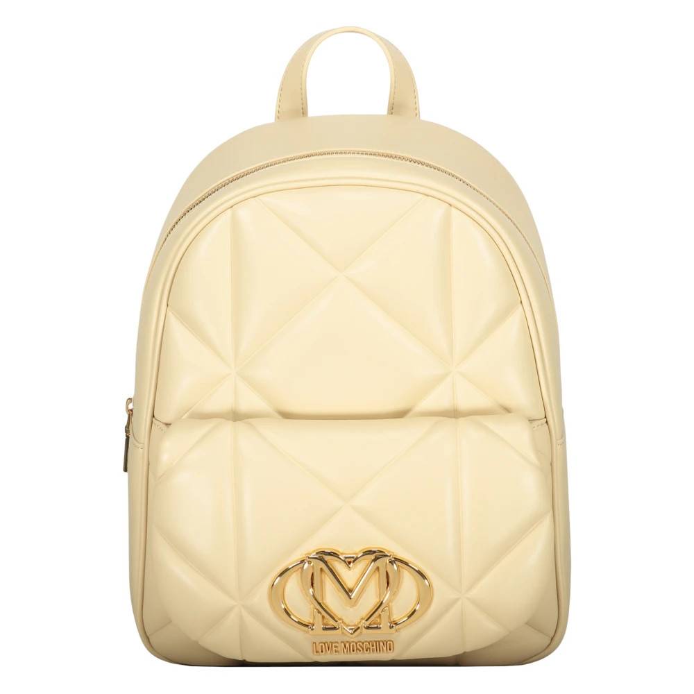 Love Moschino Quilted Logo-Plaque Backpack - Tasker - Dame - Beige - ONE SIZE - Uld
