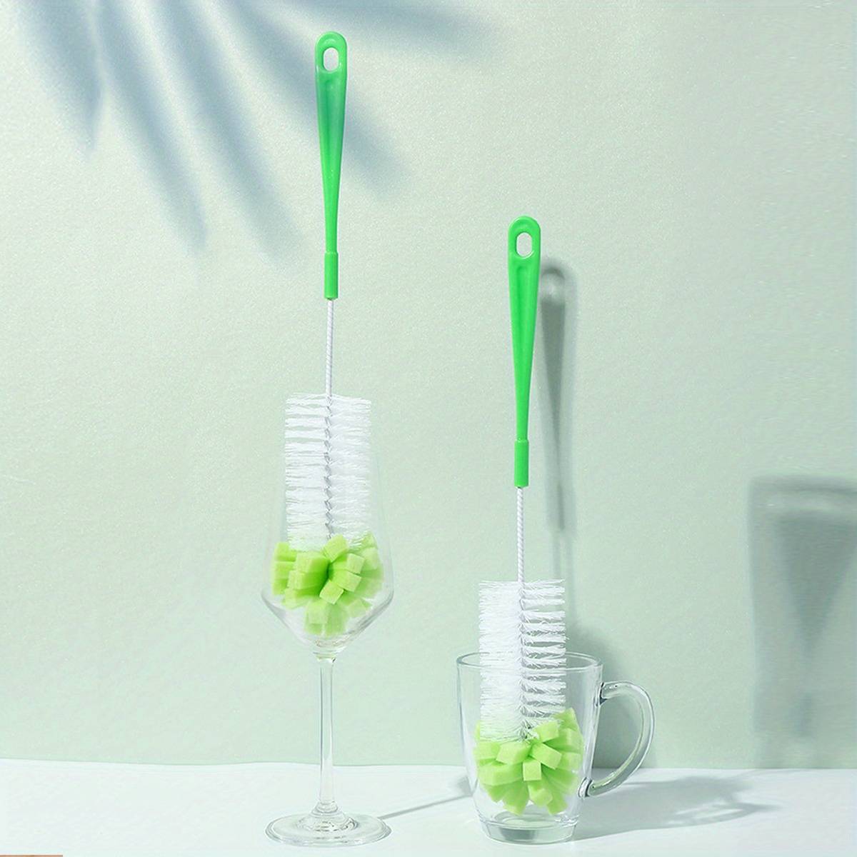 TEMU 1pc Long Handle Cleaning Brush With Green Bristles & White Plastic Handle - Ideal For Water Cup, Milk Bottle, And Household Cleaning Supplies, Kitchen Cleaning Accessory||durable Plastic Handle