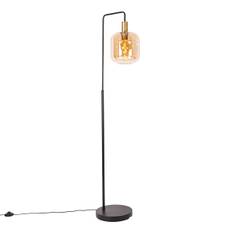 Smart gulvlampe sort med messing og ravfarvet glas inkl. WiFi G95 - Zuzanna
