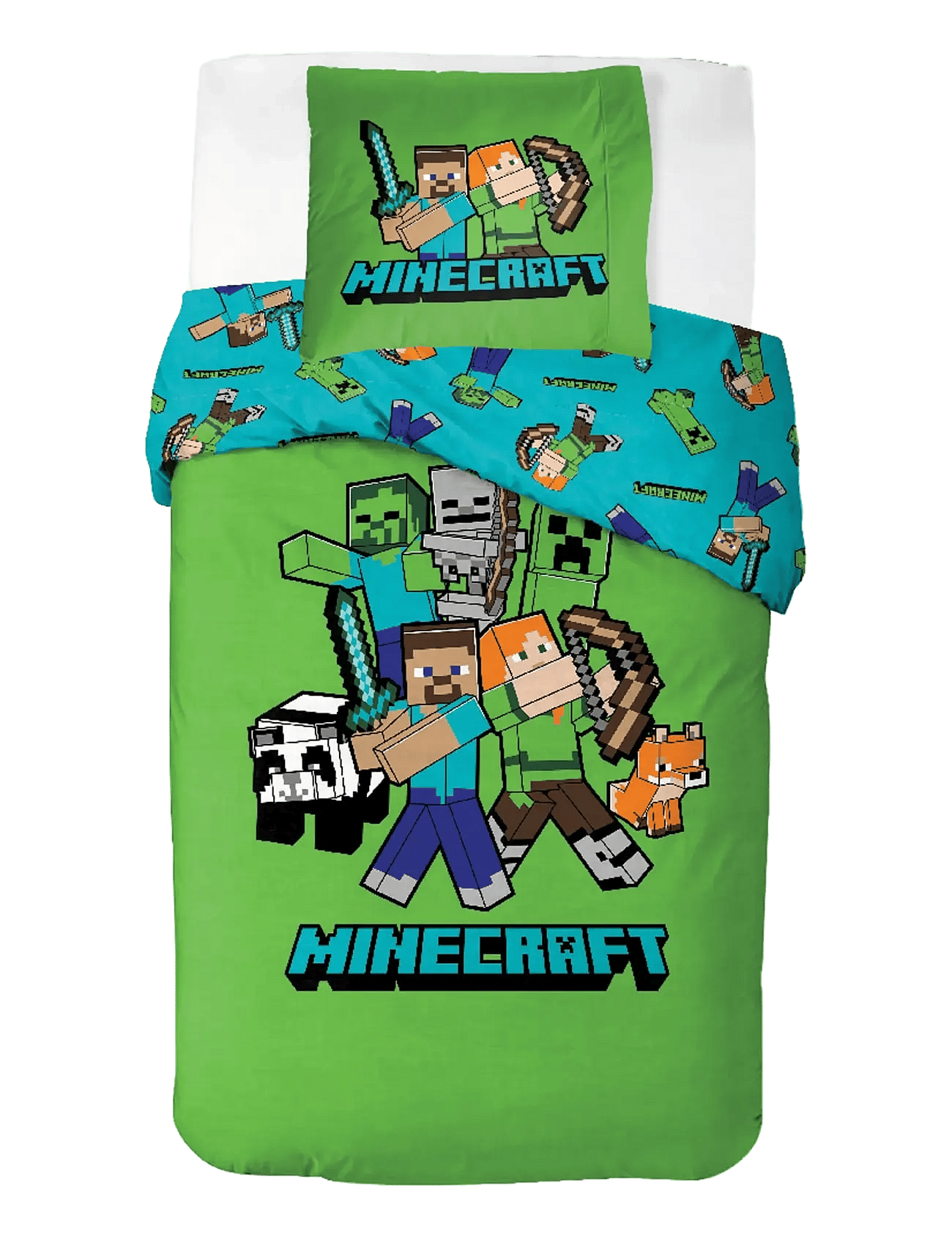Minecraft Bed Linen Senior Minicreaft Classic Crew - 140X200, 60X63 Cm - Green - 140X200.60X63CM