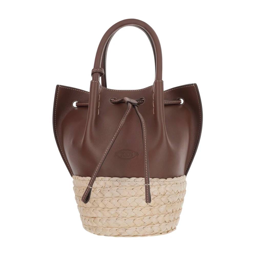 Tod's Bucket Bag i strå og læder- mini - Tasker - Dame - Brun - ONE SIZE - Læder