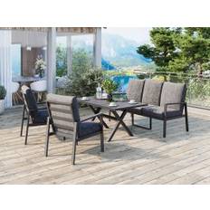 Paris loungegrupp 3+1+1 med bord 140x80 i antracit aluminium