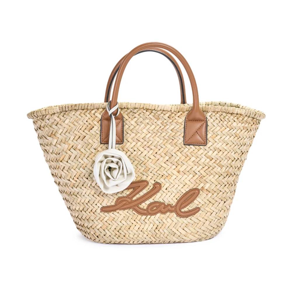 Karl Lagerfeld K/Signature Raffia Medium Kurv - Tasker - Dame - Beige - ONE SIZE - Uld