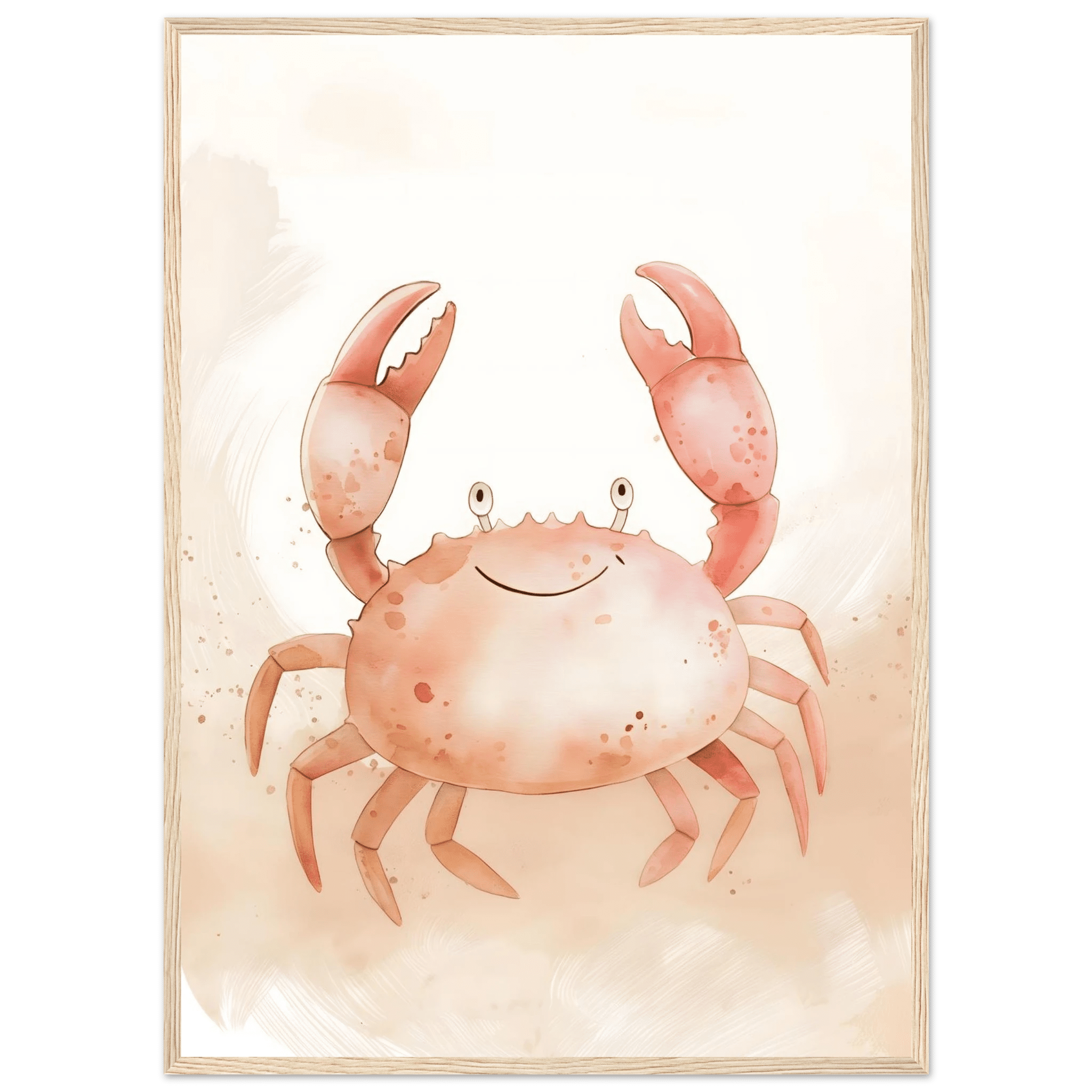 Söt krabba poster-50x70 cm / 20x28″ / Med ram / Ljust trä
