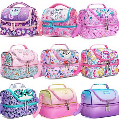 1 st dubbellagrad isolerad crossbody-väska, lämplig för flickor och pojkar, håller varmt och kallt, med justerbar axelrem - Multi-color