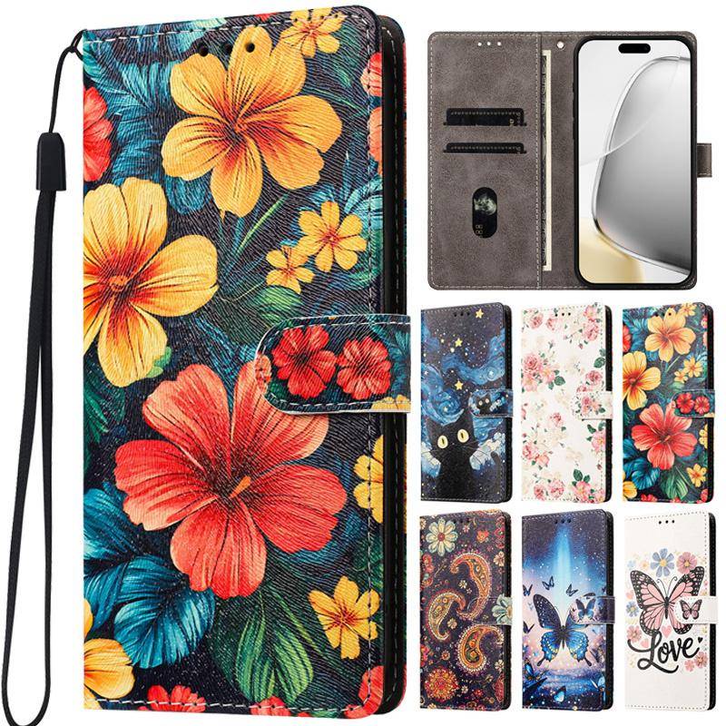 Plånboksfodral för Samsung A57 A37 A27 A17 A07 A56 A36 A26 A16 A06 A55 A54 A35 A25 A15 A05 Fodral Hibiskusblomma Läder Telefonfodral