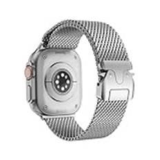 ELETTRONEO BM2 Band för Apple Watch Band Milanese Ultra 2 49 mm, serie 10 46 mm, 9 8 7 45 mm 41 mm, SE 6 5 4 44 mm 40 mm, 3 2 1 42 mm 38 mm män kvinnor rem iWatch, titan silver