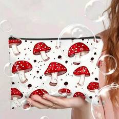 1pc Red Mushroom Pattern Large Capacity Zipper Makeup Bag â Polyester Travel Cosmetic Organizer, Unisex Beauty Pouch For Toiletries & Stationery, Pe - Multicolor