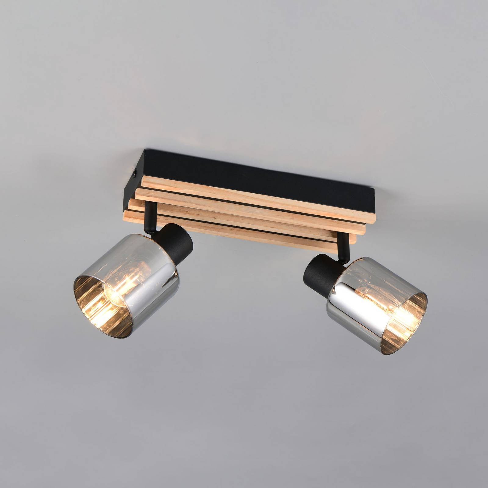 Reality Leuchten Spot Travia, längd 39 cm, 2 lampor, svart/rökgrå dimbar, Svart, Vardagsrum / matsal, Metall, Modern, Downlights