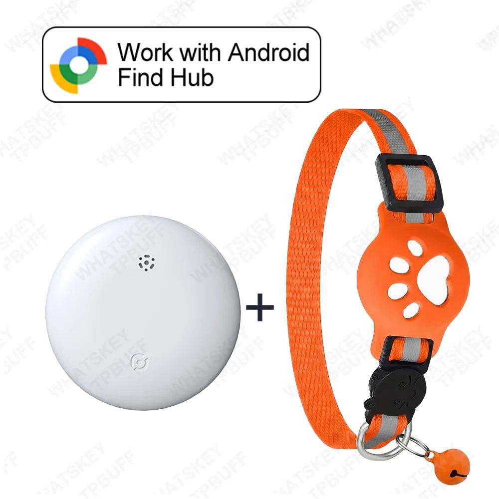 Google Find My Device Pet Collar Tracker for Cats & Dogs — Android Compatible - White-Org collar