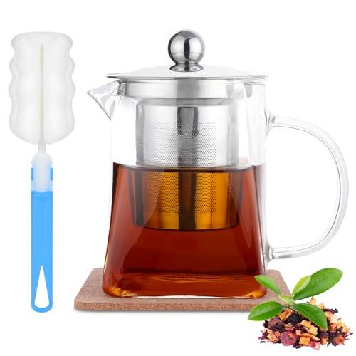 HOTUT Borosilikatglas tekanna, 550 ml tekanna med infusionsfilter i rostfritt stål, glas med avtagbar infusionsenhet, perfekt för te och kaffe