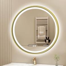 S'bagno Badspiegel mit Beleuchtung 60 cm, Spiegel Rund mit Beleuchtung mit Aluminiumrahmen, Entfoggen, 3000-6500K, HD-Gehärtetes Glas, IP44 Bad Spiegel mit Licht Memory-Funktion, Gold