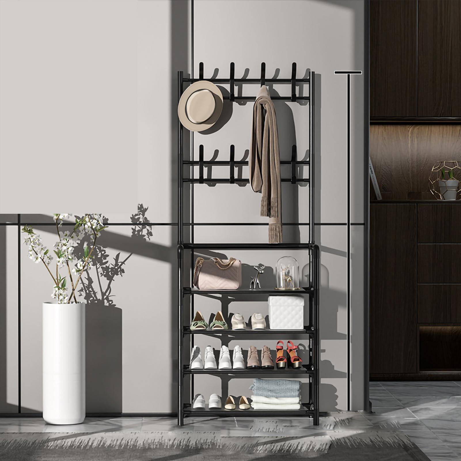 Stående Klädställ Modernt Metall Kläder Plagg Hängande Förvaringshylla Hängare för Entréhall 60cm 4 Layer svart