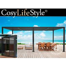 Bioklimatisk pergola pavillon /Havepavillon San Pablo med skydedøre, 4x5,8m, Sort