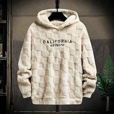 Men's Letter Jacquard Fleece Hoodie Sweatshirt, Autumn/Winter - Beige - L,M,XL,XXL,XXXL,XXXXL