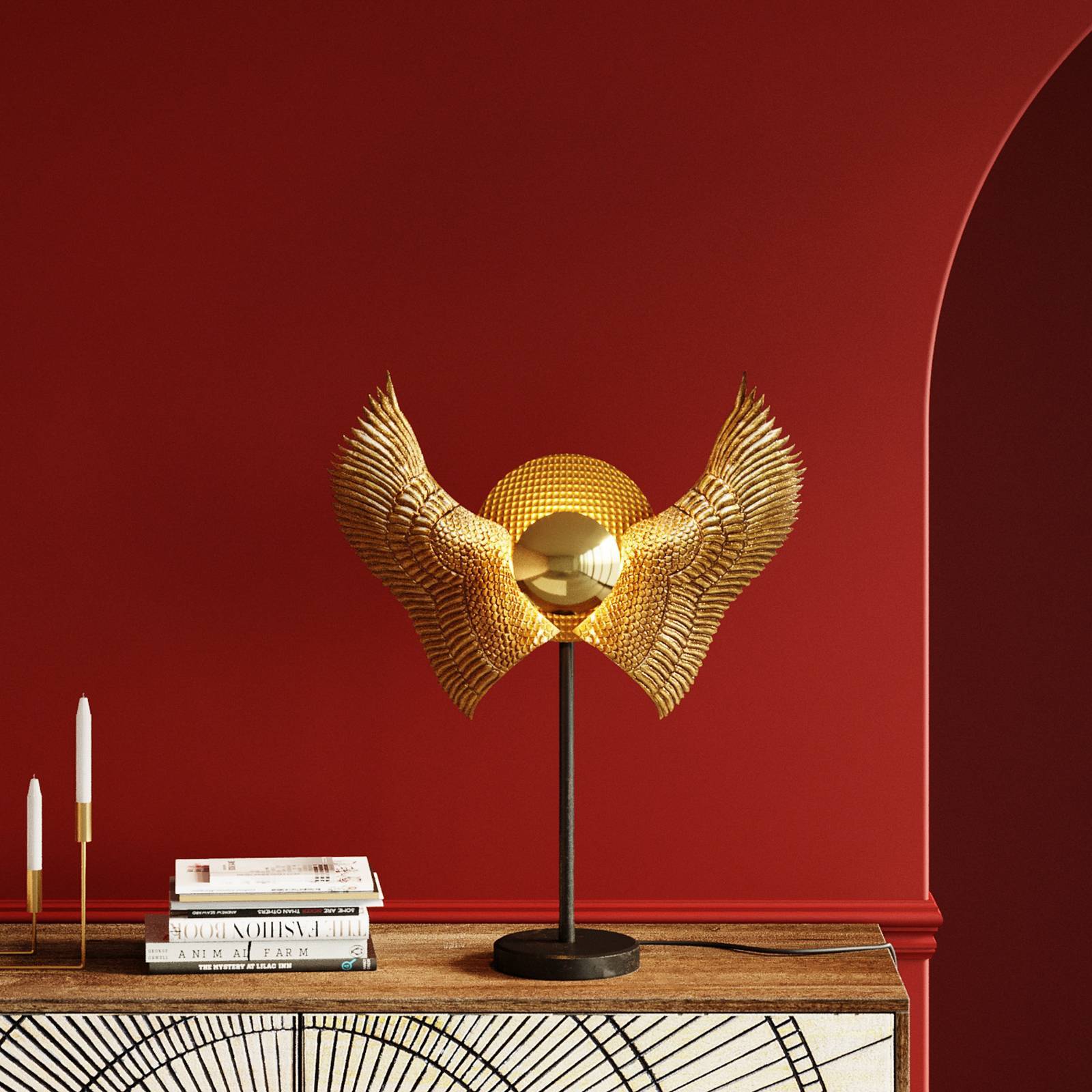 KARE Design bordslampa Bird Wings, Mässing / guld, Vardagsrum / matsal, Aluminium / grå / zink, Design, Bordslampa