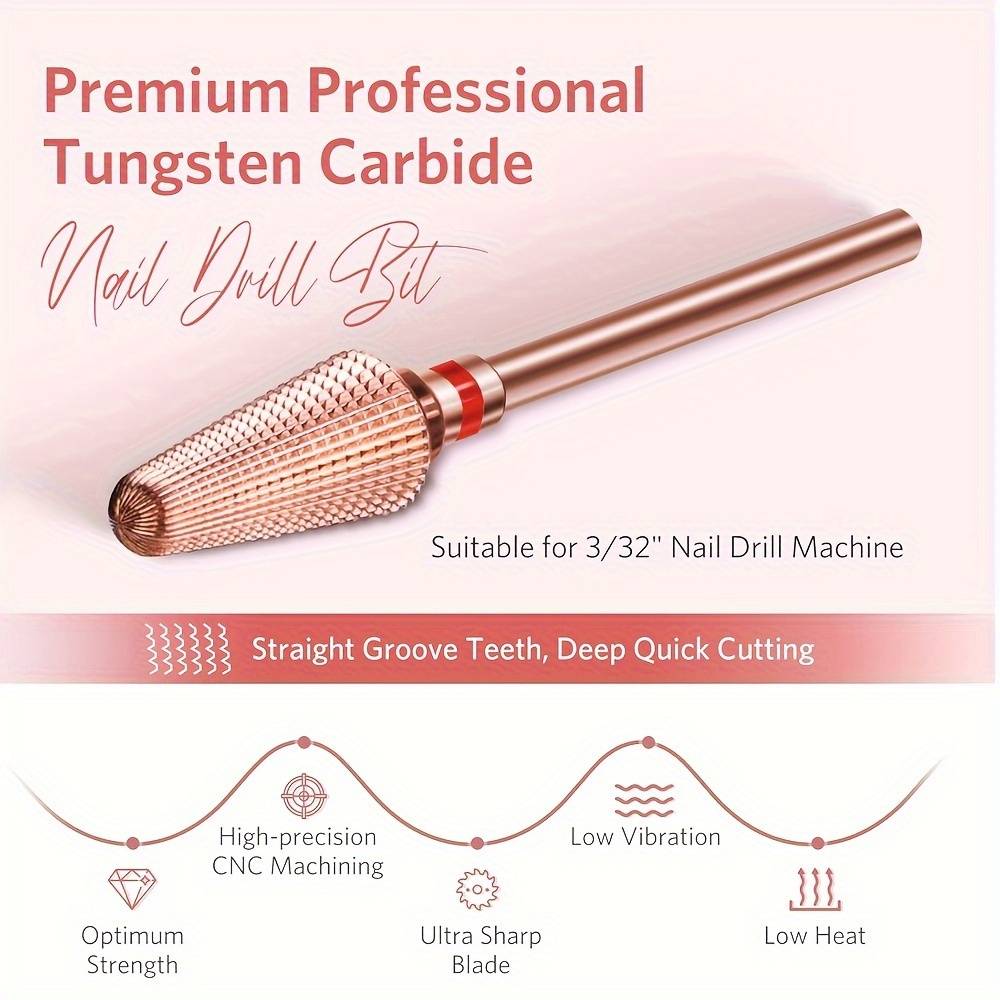 TEMU 1pc Carbide Acrylic Nail Drill Bit Electric File Tips For Manicure Polishing 3/32" Shank Advanced Salon Tech Tornado Fine-f
