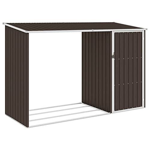 Rantry Trädgårdsskjul ved, trädgårdsskjul vedskjul förvaringsskjul med lutande tak för trädgård, terrass, brun, galvaniserad 245 x 98 x 159 cm