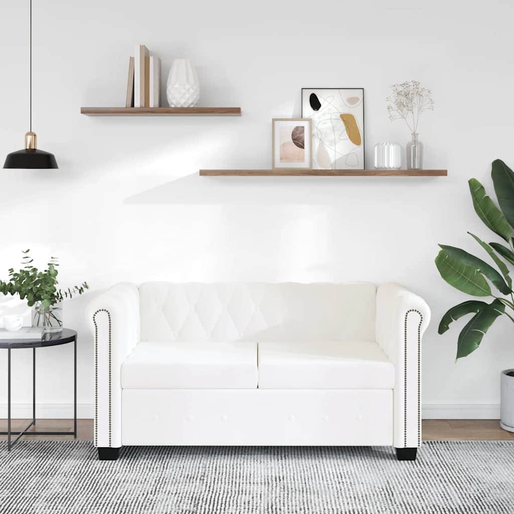 2-personers Chesterfield sofa kunstlæder Hvid, 2-sædet