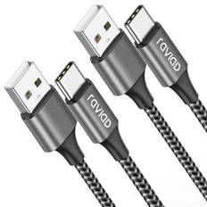 RAVIAD USB C-kabel [1M, set med 2], USB C-kabel snabbladdning, nylon, flätad kabel, typ C 3A, laddare, för iPhone 16 15, Samsung Galaxy S21, S20, S10, S9, S8, A12, A21, A51, Huawei P40 P30 P20, Redmi