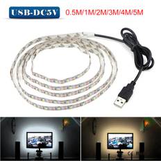 5V TV LED Baggrundsbelysning USB LED Strip Lys Dekor Lampe Tape TV Bagside White 5M