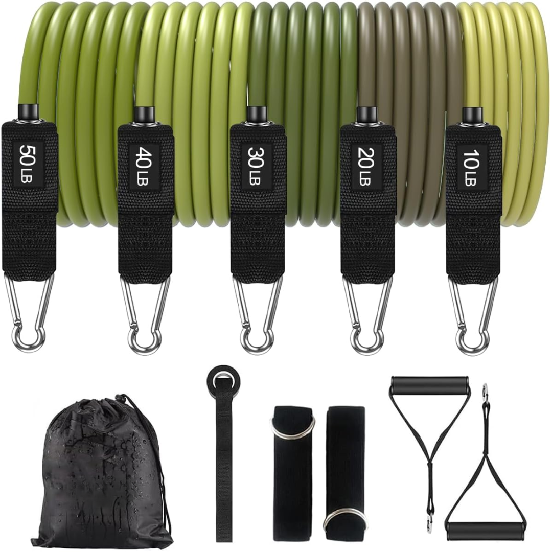 PowerGrip - Motståndsband med Hållbara Handtag - Militärgrön