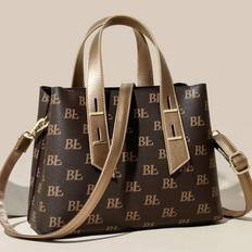 Business And Leisure Printed Large Capacity Women's Handbag, Light Luxury Elegant, Shoulder Crossbody Bag, Detachable Shoulder Strap, Suitable For Pro - Brown