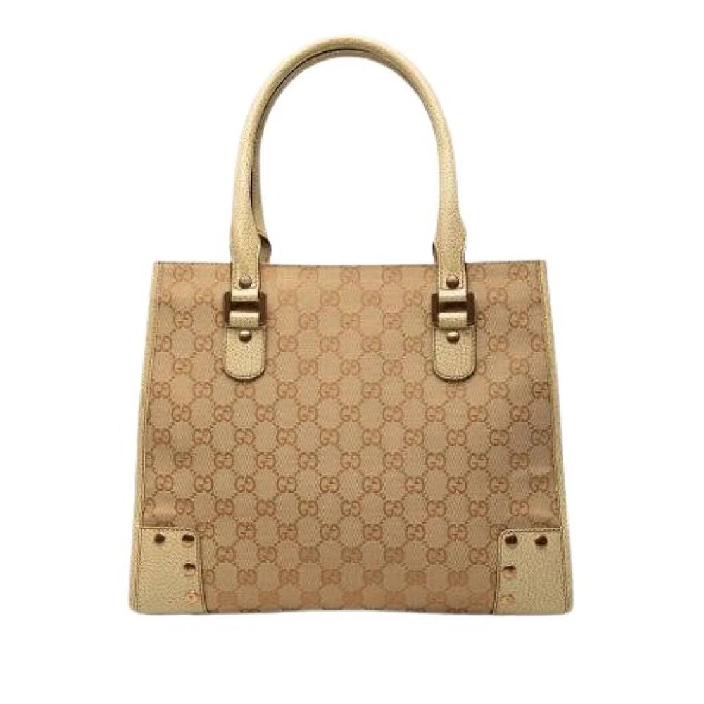 Gucci Vintage Pre-owned Canvas Tote Bag - Vintage - Dame - Beige - ONE SIZE - Læder