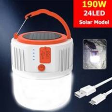 Solar led campingljus usb uppladdningsbar glödlampa för utomhustält lampa bärbara lyktor nödljus 280w 190w för bbq camping - 190w solljus