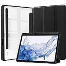 QINOUK Fodral för Samsung Galaxy Tab S9 FE, [Ståfunktion] Ultratunnt Mjukt TPU Smart Cover med Auto Sleep Wake, Klar Akryl Fodral för Samsung Galaxy Tab S9 FE-Svart