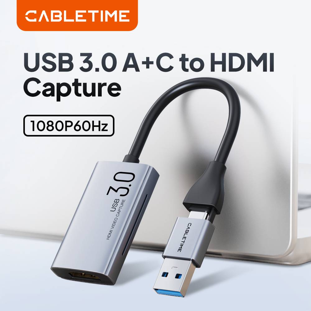 CABLETIME Video Capture Card USB 3.0 4K HDMI to USBA USB-C HDMI Video Grabber Box for PC Computer Camera Live Gaming