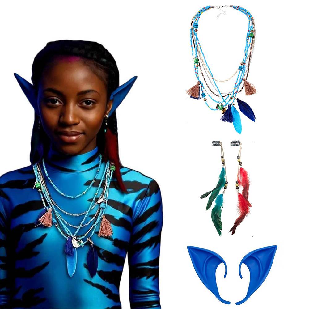 Women Girl Avatar Cosplay Costume Accessories Elf Ears Hair Clip Cosplay Props Halloween Party Carnival Prop