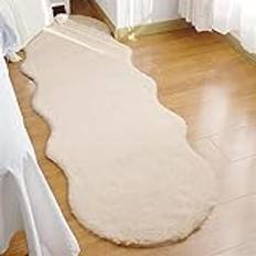 Falsk kanin pälsmatta halkfri mjuk tjock fluffig matta lurvig sängmatta bekväma mattor för sovrum vardagsrum kaki 60 x 180 cm.