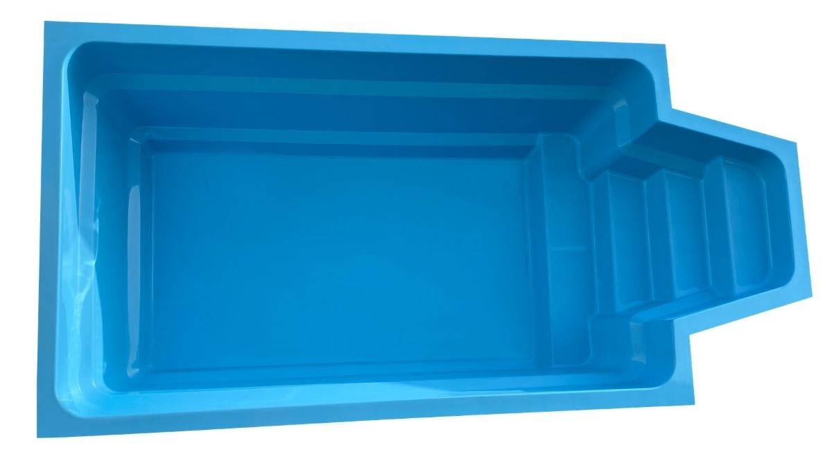 Glasfiberpool Kristall 5,50 x 2,80 x 1,40 m (Anpassningsbar) Lillehammer: 6,47 x 3,50 x 0,8m i Klarglas (Antracit) Mr silence 9 kW