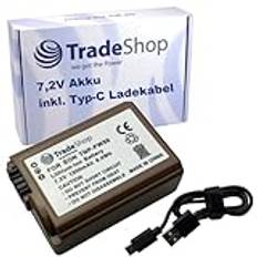 Trade-Shop kamerabatteri 7,2 V 1 300 mAh typ C-kabel kompatibel med Sony Mirrorless Alpha A3000 A5000 A6000, Cybershot DSC-RX10M3, Smartshot ILCE-QX1