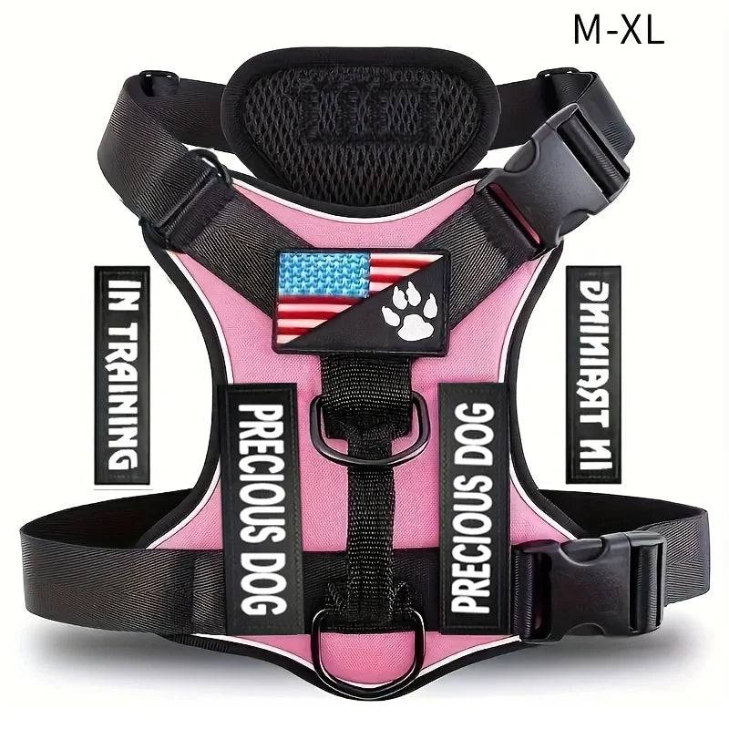 Reflective Dog Vest Harness with 5 Customisable Patches - PINK / XS（old） (XS（old）)
