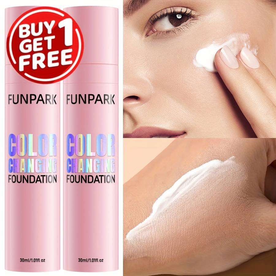 2pcs Color-changing Foundation, Foundation For Women, Non-sticky, Long-lasting Makeup Foundation, Lightweight, Natural, Tone, Adjusts Uneven Skin Tone, , Portable Travel Makeup