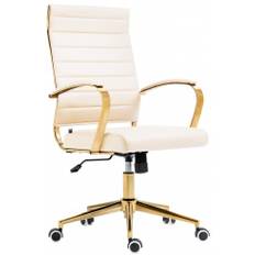 Kontorstol i metal og PU-læder H99 - 109 cm - Guld/Creme