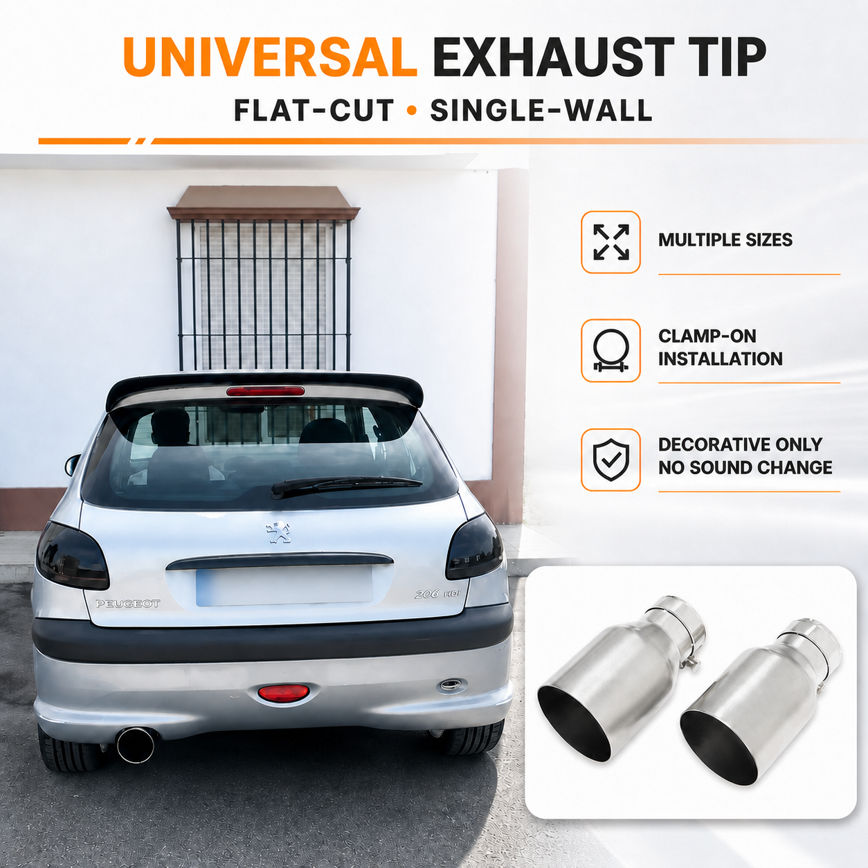 1 PCS Stainless Steel Exhaust Universal Exhaust Tailpipe Car Muffler Single Straight Car Exhaust Tips Tuning For BMW VW Audi