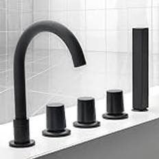 bath shower mixer tap black 5 hole deck mount bath shower tap, bath filler tub mixer tap with shower head f