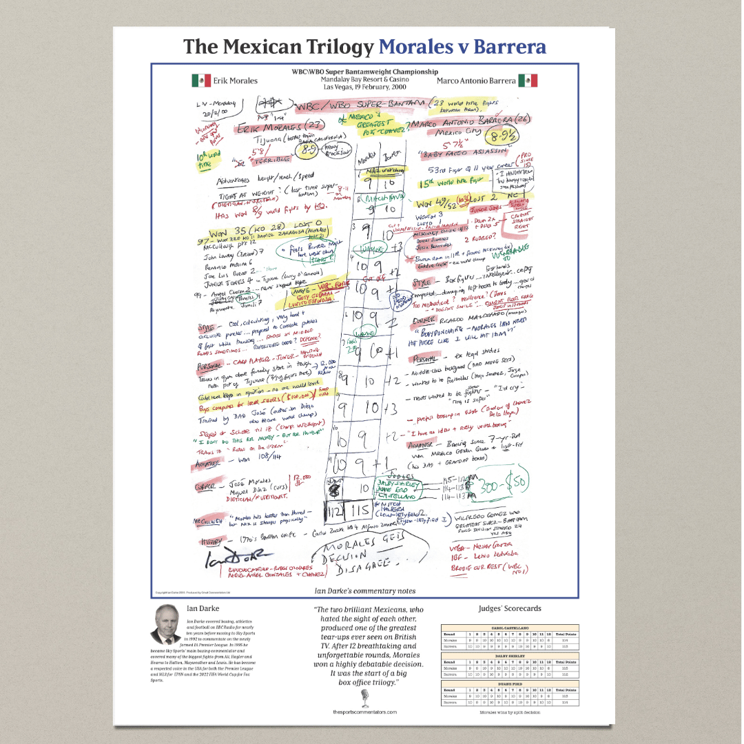 BOXING: Ian Darke Commentary Print — Erik Morales v Antonio Barrera, Super-Bantamweight Championship, Feb 18, 2000 - A2 (print only) (A2 (print only))
