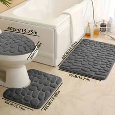 TEMU 3pcs Set Of Memory Foam Bath Mats, Non-slip Bathroom Rug, Quick-drying, U-shaped Toilet Mat, Shower Floor Mat, Woven Polyester Home Decor, Bathroom Accessories With Anti-slip Function