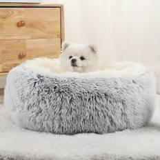 TEMU Calming Bed, Donut Cuddler Warming Round Bed, Fluffy Fur Plush Cushion Bed For Small Medium And Large Dogs And Cats (16"/20"/24"/28"/31"/39") Christmas Gift