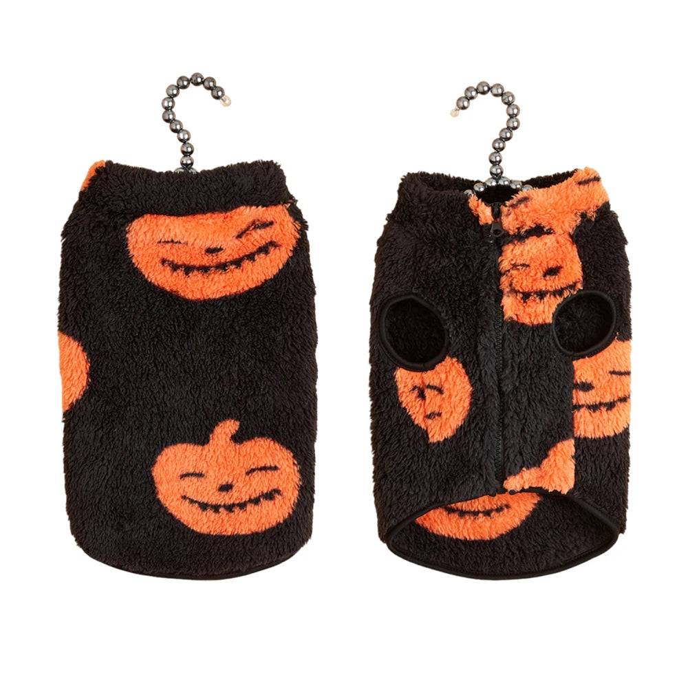 Cartoon Print Plush Vest for Small Dogs & Cats | Autumn Winter - Black Pumpkin / S / SPC (S)