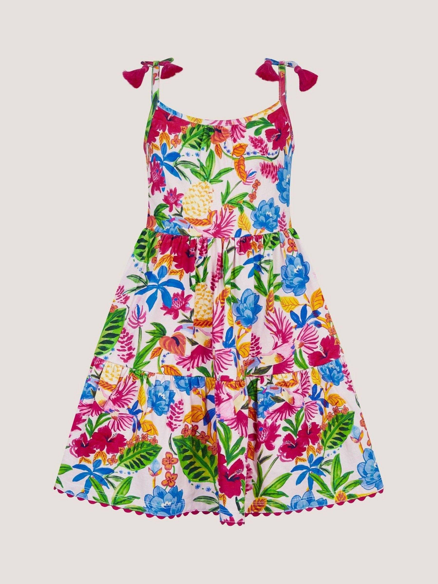 Monsoon Monsoon Pink Tropical Print Jersey Dress - 122-128cm (7-8 Years)