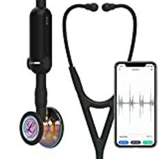 3M Littmann CORE Digital-Stethoskop, 8572, hochglänzendes, regenbogenfarbenes Bruststück, Schlauch, Schlauchanschluss und Ohrbügel in Schwarz, 69cm, 1 Stück