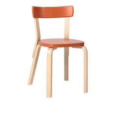 Artek - Stol 69, Klarlackade ben, Lackad orange sits - Matstolar - Alvar Aalto - Orange - Trä