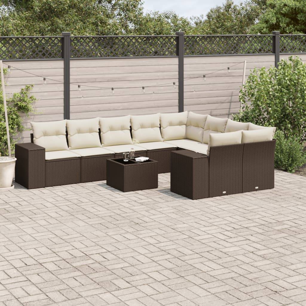 Sofasæt Til Haven 9 Dele Med Hynder Polyrattan - Brun og cremefarvet / Med bord