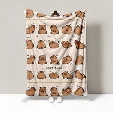 Capybara Filt - Flanell, Alle Årstider, Vilde Dyr Fra Sydamerika, Bærbar Tynd Plaid Til Sofa, Bil, Seng, 100x150cm